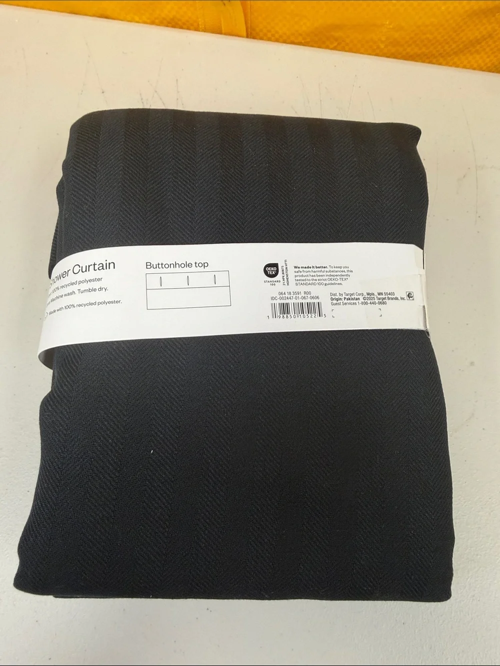Room Essentials Black Textured Herringbone Shower Curtain buttonhole top 72 inch